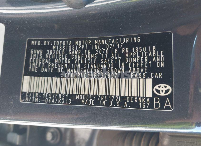 Photo 9 of 2017 Toyota Corolla LE (VIN 5YFBURHE1HP732897)