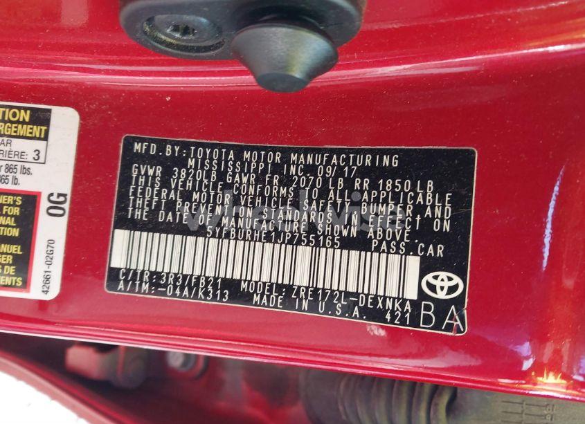 Photo 9 of 2018 Toyota Corolla LE (VIN 5YFBURHE1JP755165)