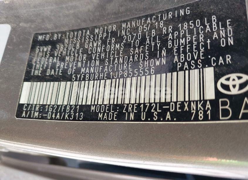 Photo 9 of 2018 Toyota Corolla LE (VIN 5YFBURHE1JP855556)