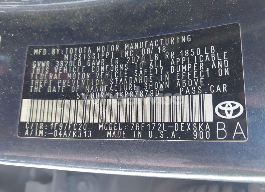 Photo 9 of 2019 Toyota Corolla SE (VIN 5YFBURHE1KP878790)