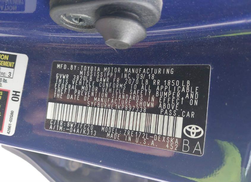 Photo 9 of 2019 Toyota Corolla SE (VIN 5YFBURHE1KP897338)