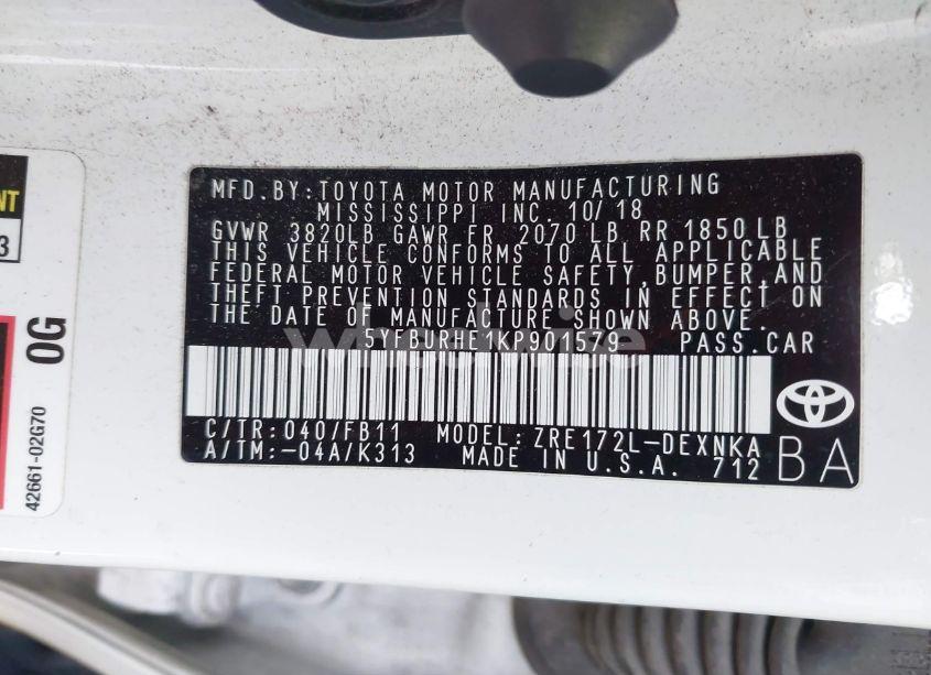 Photo 9 of 2019 Toyota Corolla LE (VIN 5YFBURHE1KP901579)