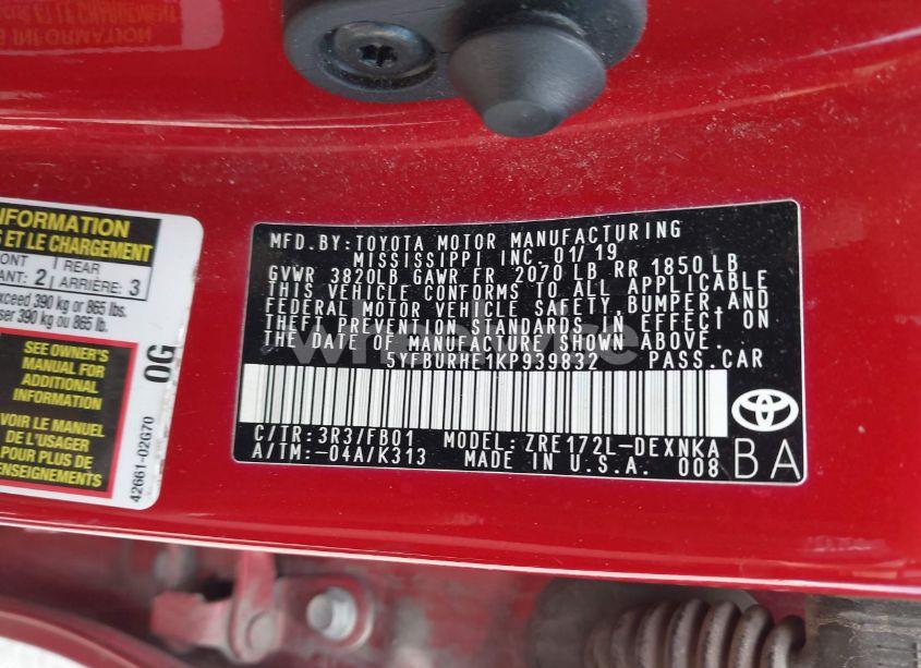 Photo 9 of 2019 Toyota Corolla LE (VIN 5YFBURHE1KP939832)