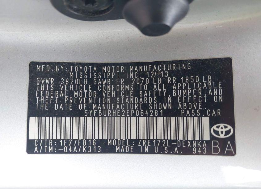 Photo 9 of 2014 Toyota Corolla LE (VIN 5YFBURHE2EP064281)