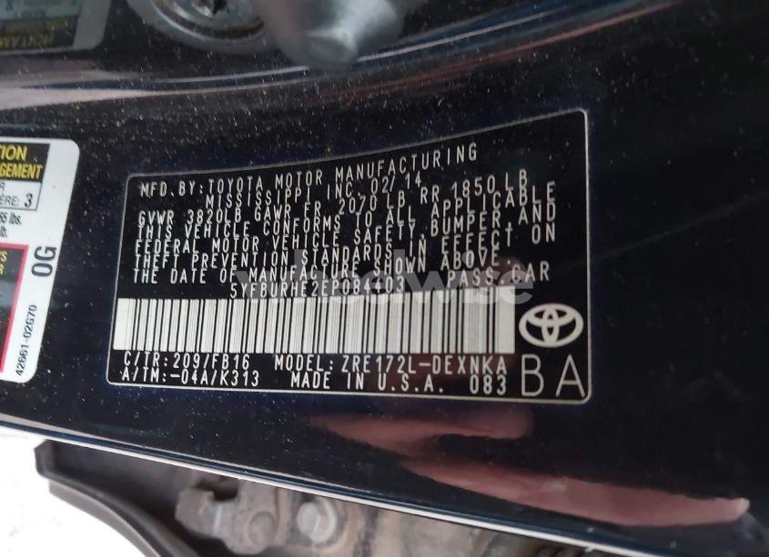 Photo 9 of 2014 Toyota Corolla LE (VIN 5YFBURHE2EP084403)