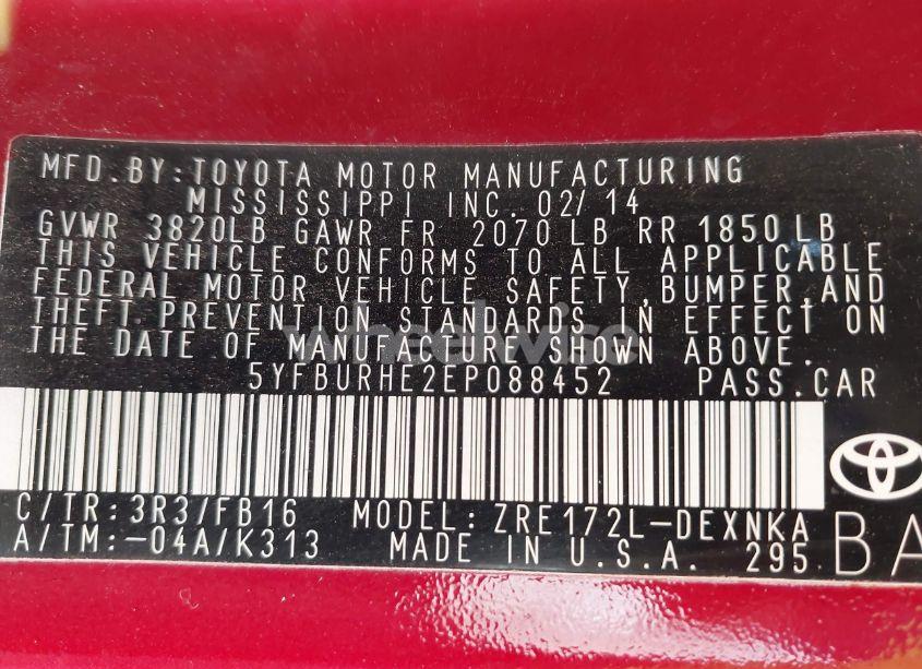 Photo 9 of 2014 Toyota Corolla LE PLUS (VIN 5YFBURHE2EP088452)