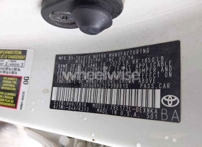 Photo 9 of 2014 Toyota Corolla LE (VIN 5YFBURHE2EP088810)