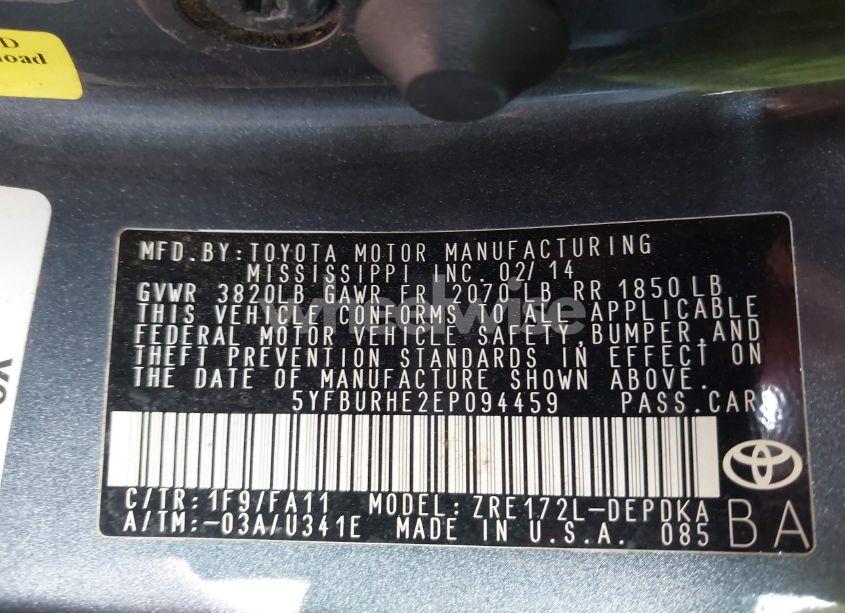 Photo 9 of 2014 Toyota Corolla L (VIN 5YFBURHE2EP094459)