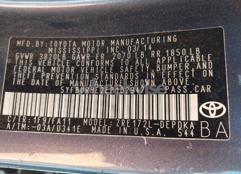 Photo 9 of 2014 Toyota Corolla L (VIN 5YFBURHE2EP102947)