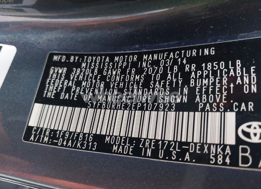 Photo 9 of 2014 Toyota Corolla LE PLUS (VIN 5YFBURHE2EP107923)