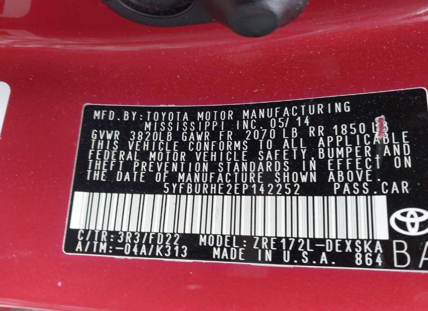 Photo 9 of 2014 Toyota Corolla S PLUS (VIN 5YFBURHE2EP142252)