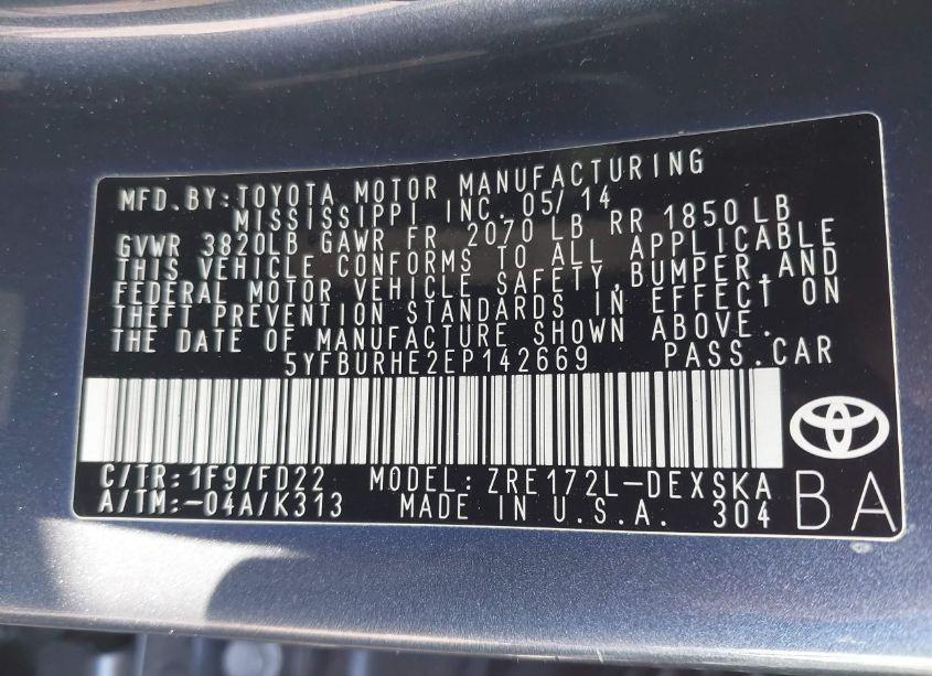 Photo 9 of 2014 Toyota Corolla S PLUS (VIN 5YFBURHE2EP142669)