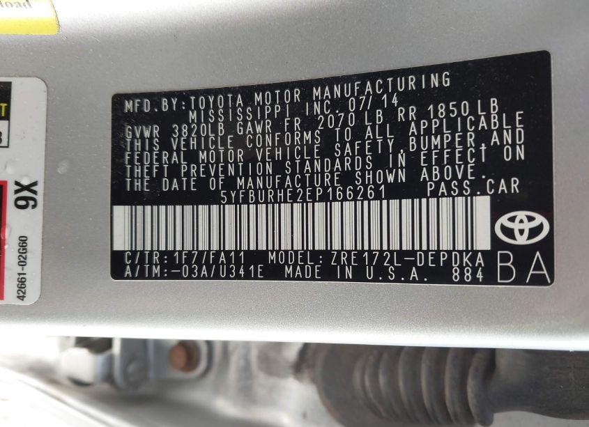 Photo 9 of 2014 Toyota Corolla L (VIN 5YFBURHE2EP166261)