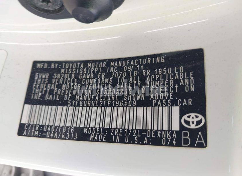 Photo 9 of 2015 Toyota Corolla LE PLUS (VIN 5YFBURHE2FP196409)