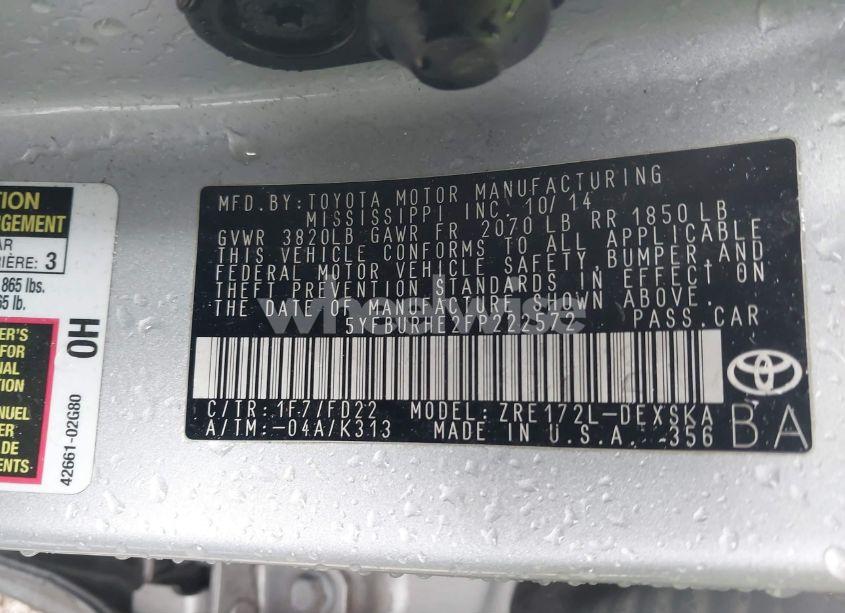 Photo 9 of 2015 Toyota Corolla S PLUS (VIN 5YFBURHE2FP222572)