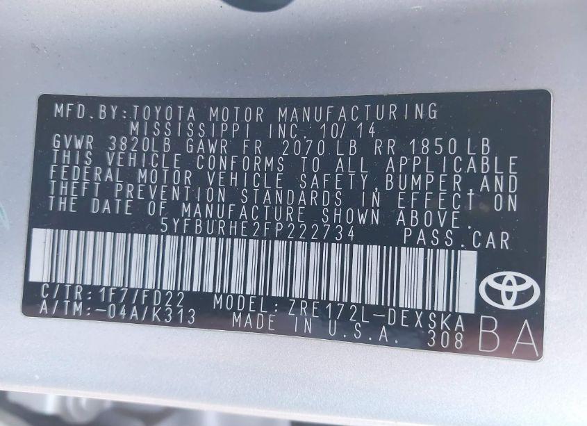 Photo 9 of 2015 Toyota Corolla S PLUS (VIN 5YFBURHE2FP222734)