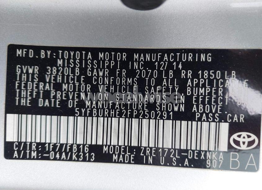 Photo 9 of 2015 Toyota Corolla LE PLUS (VIN 5YFBURHE2FP250291)