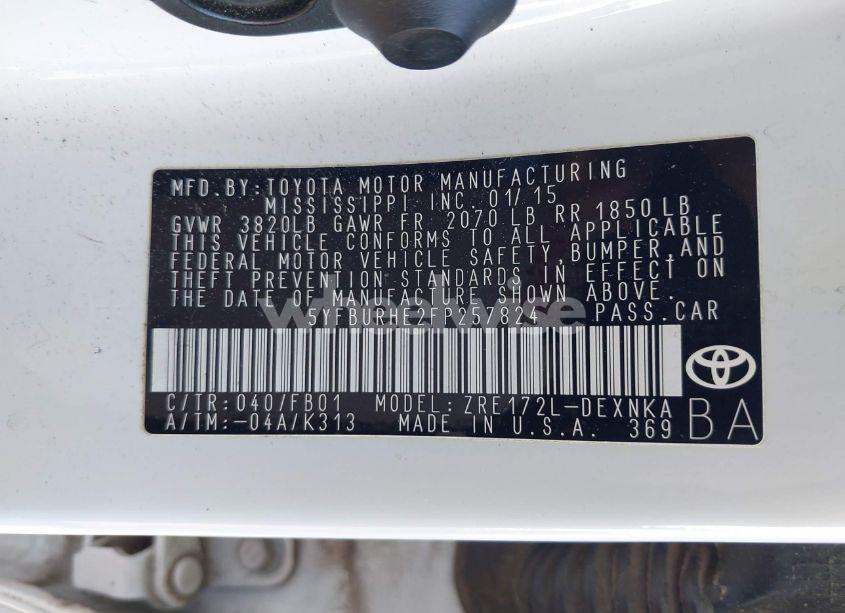 Photo 9 of 2015 Toyota Corolla LE (VIN 5YFBURHE2FP257824)