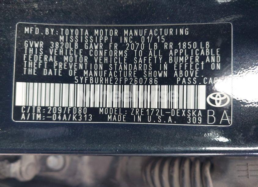 Photo 9 of 2015 Toyota Corolla S PLUS (VIN 5YFBURHE2FP260786)