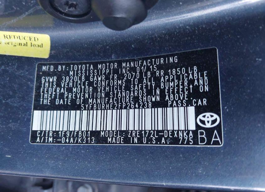 Photo 9 of 2015 Toyota Corolla LE (VIN 5YFBURHE2FP264238)