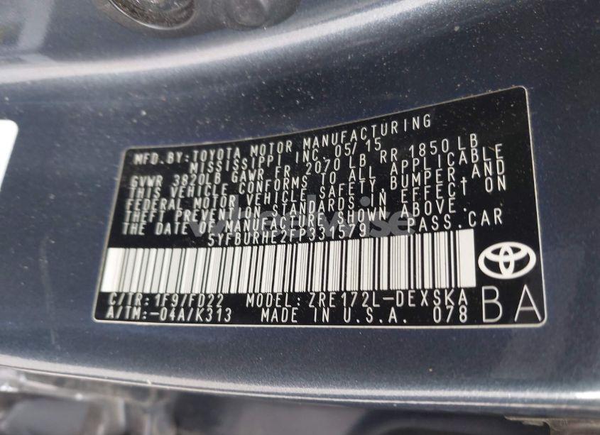 Photo 9 of 2015 Toyota Corolla S PLUS (VIN 5YFBURHE2FP331579)