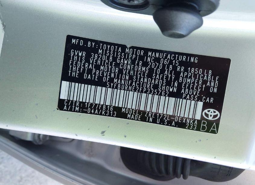 Photo 9 of 2015 Toyota Corolla LE (VIN 5YFBURHE2FP335762)