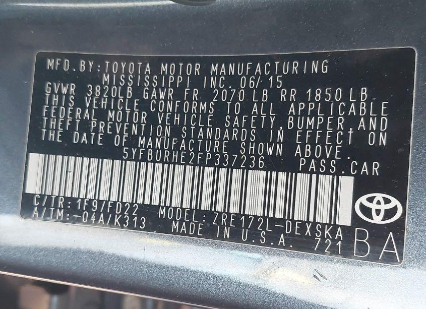 Photo 9 of 2015 Toyota Corolla S PLUS (VIN 5YFBURHE2FP337236)