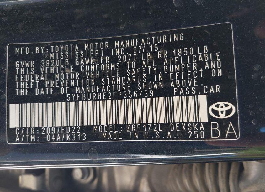 Photo 9 of 2015 Toyota Corolla S PLUS (VIN 5YFBURHE2FP356739)