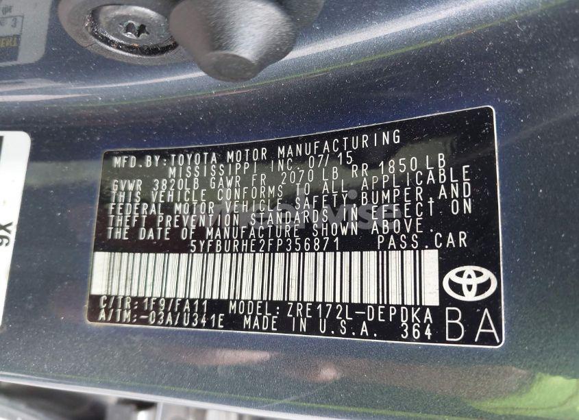 Photo 9 of 2015 Toyota Corolla L (VIN 5YFBURHE2FP356871)