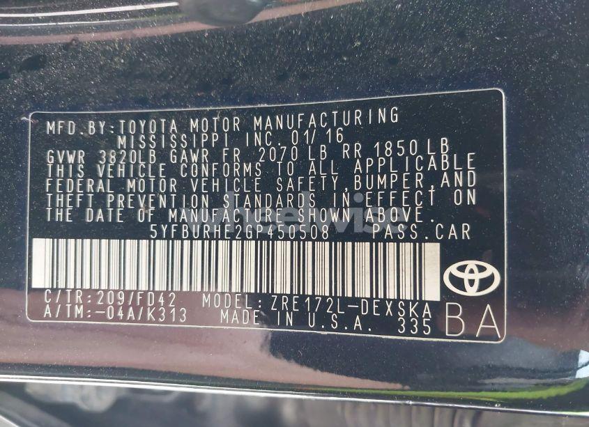 Photo 9 of 2016 Toyota Corolla S (VIN 5YFBURHE2GP450508)