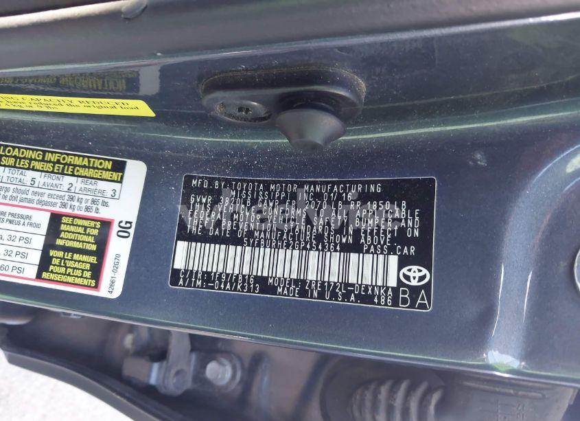 Photo 9 of 2016 Toyota Corolla LE (VIN 5YFBURHE2GP454364)