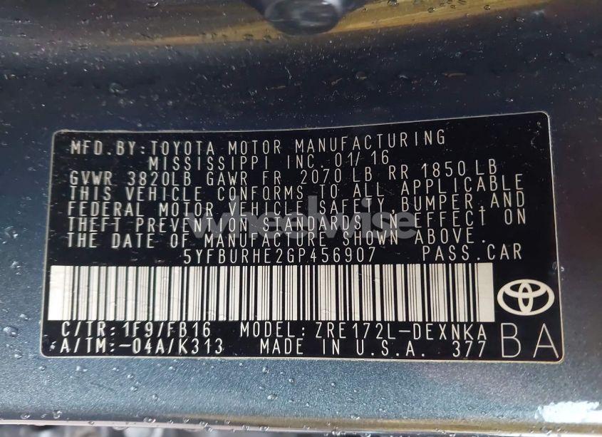 Photo 9 of 2016 Toyota Corolla LE PLUS (VIN 5YFBURHE2GP456907)