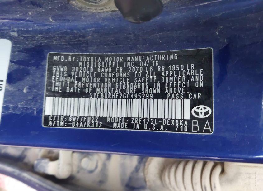 Photo 9 of 2016 Toyota Corolla S PLUS (VIN 5YFBURHE2GP495299)