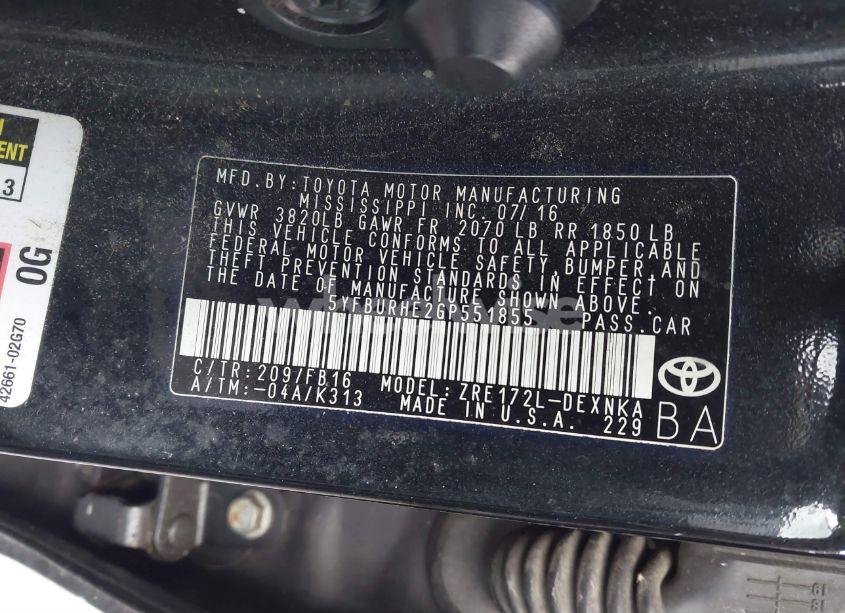 Photo 9 of 2016 Toyota Corolla LE (VIN 5YFBURHE2GP551855)