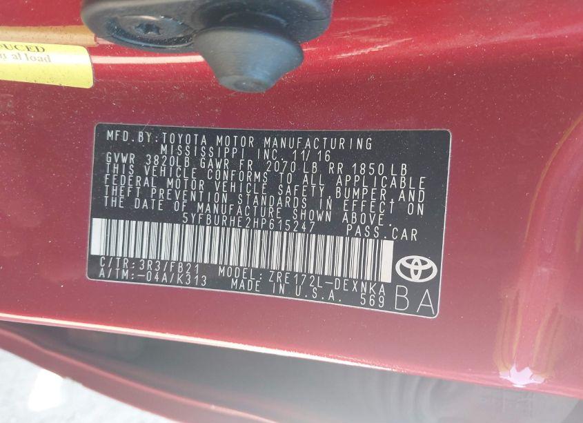 Photo 9 of 2017 Toyota Corolla LE (VIN 5YFBURHE2HP615247)