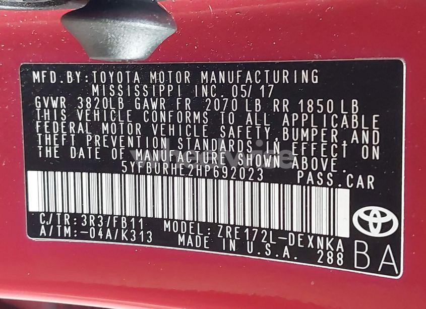 Photo 9 of 2017 Toyota Corolla LE (VIN 5YFBURHE2HP692023)