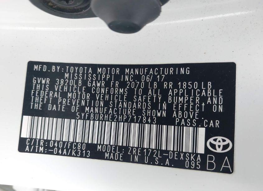 Photo 9 of 2017 Toyota Corolla SE (VIN 5YFBURHE2HP717843)