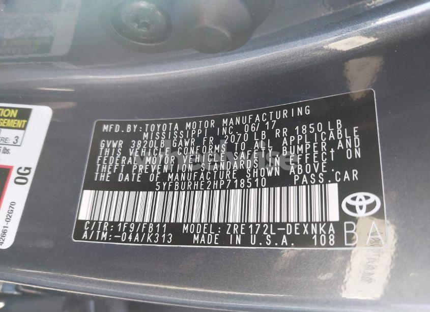 Photo 9 of 2017 Toyota Corolla LE (VIN 5YFBURHE2HP718510)