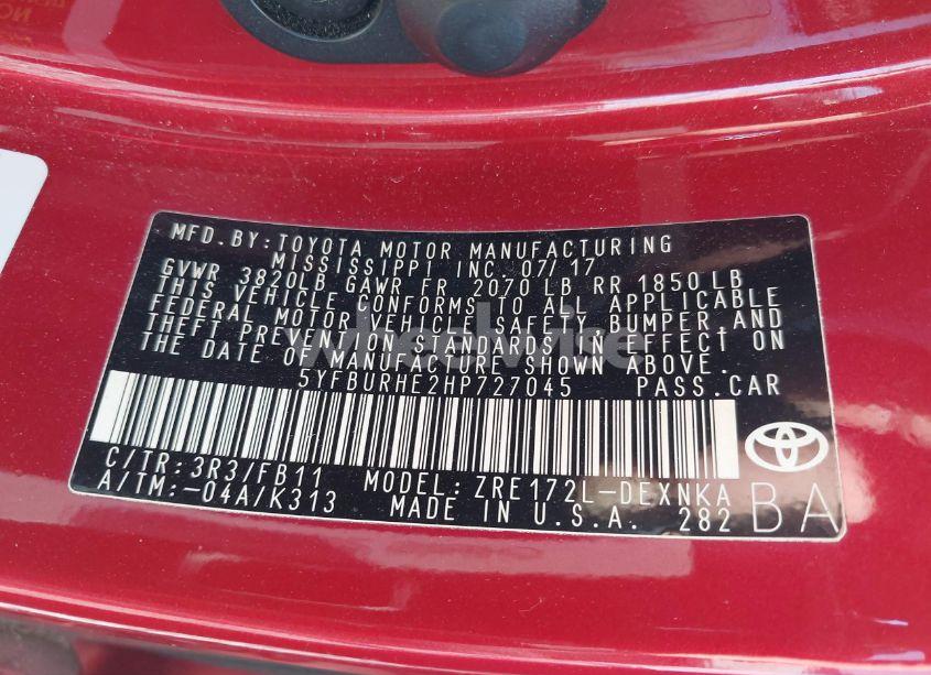 Photo 9 of 2017 Toyota Corolla LE (VIN 5YFBURHE2HP727045)