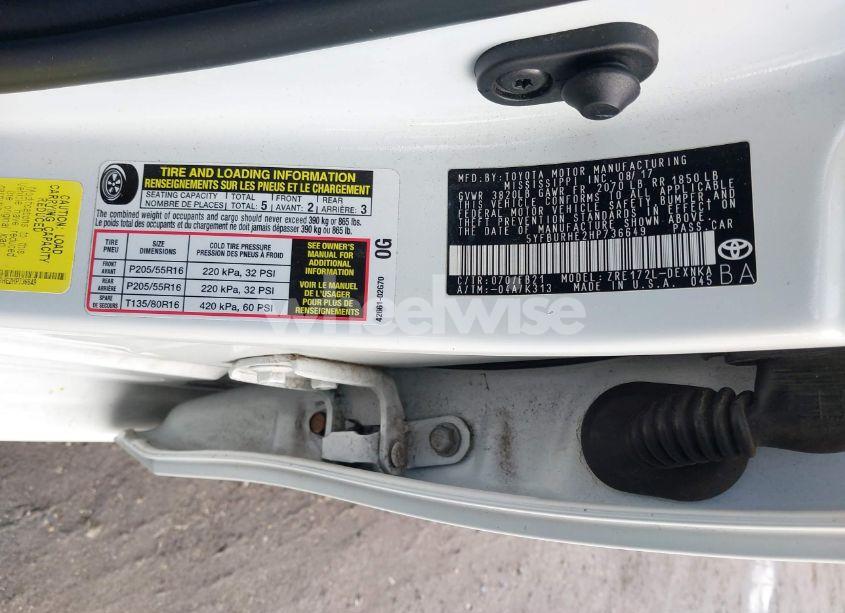 Photo 9 of 2017 Toyota Corolla LE (VIN 5YFBURHE2HP736649)