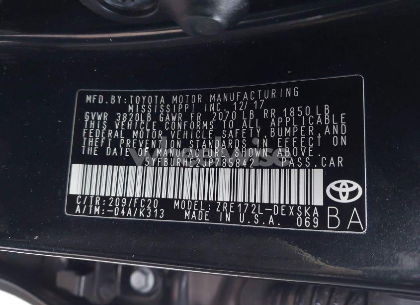 Photo 9 of 2018 Toyota Corolla SE (VIN 5YFBURHE2JP785842)