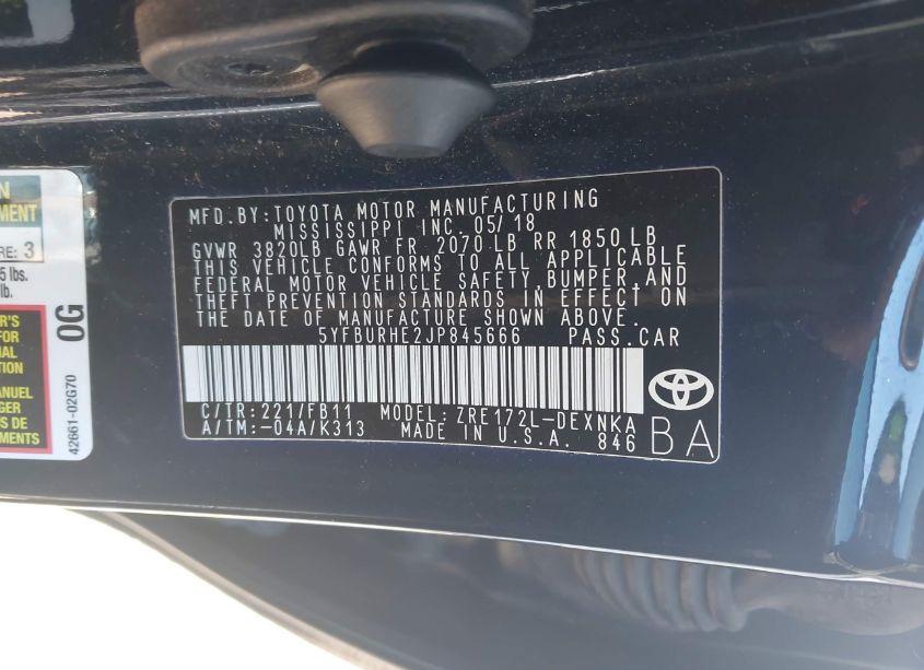 Photo 9 of 2018 Toyota Corolla L/LE/XLE/SE/XSE (VIN 5YFBURHE2JP845666)