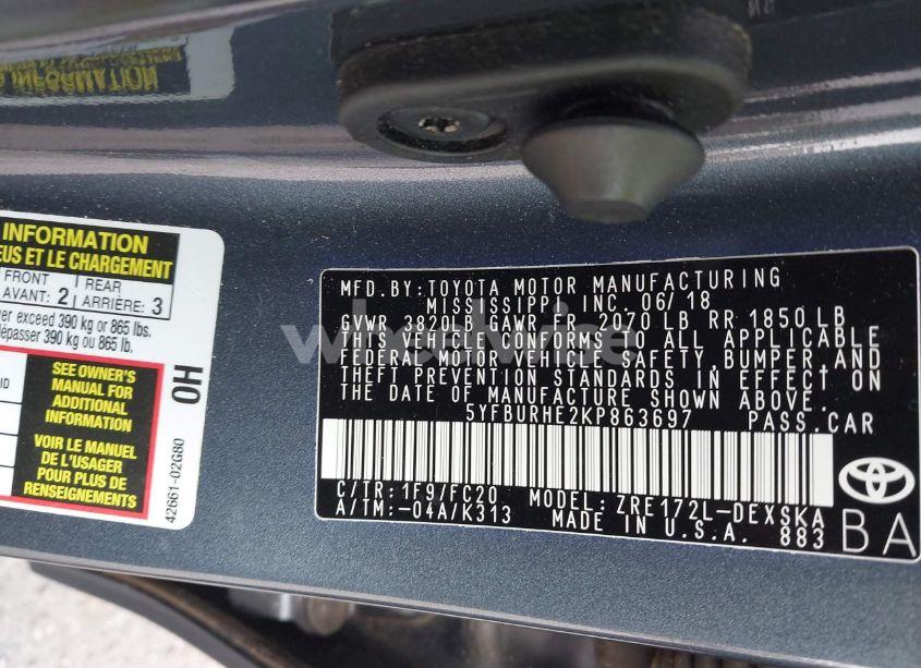 Photo 9 of 2019 Toyota Corolla SE (VIN 5YFBURHE2KP863697)