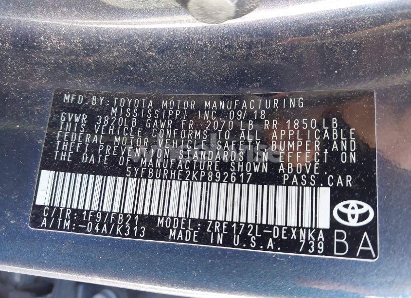 Photo 9 of 2019 Toyota Corolla LE (VIN 5YFBURHE2KP892617)