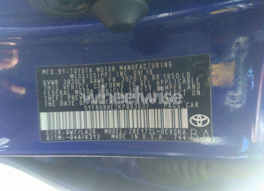 Photo 9 of 2019 Toyota Corolla XSE (VIN 5YFBURHE2KP893637)