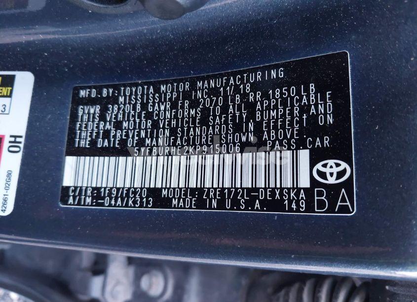 Photo 9 of 2019 Toyota Corolla SE (VIN 5YFBURHE2KP915006)