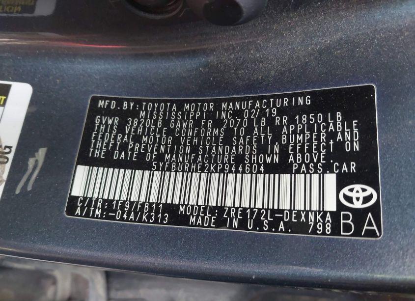 Photo 9 of 2019 Toyota Corolla LE (VIN 5YFBURHE2KP944604)