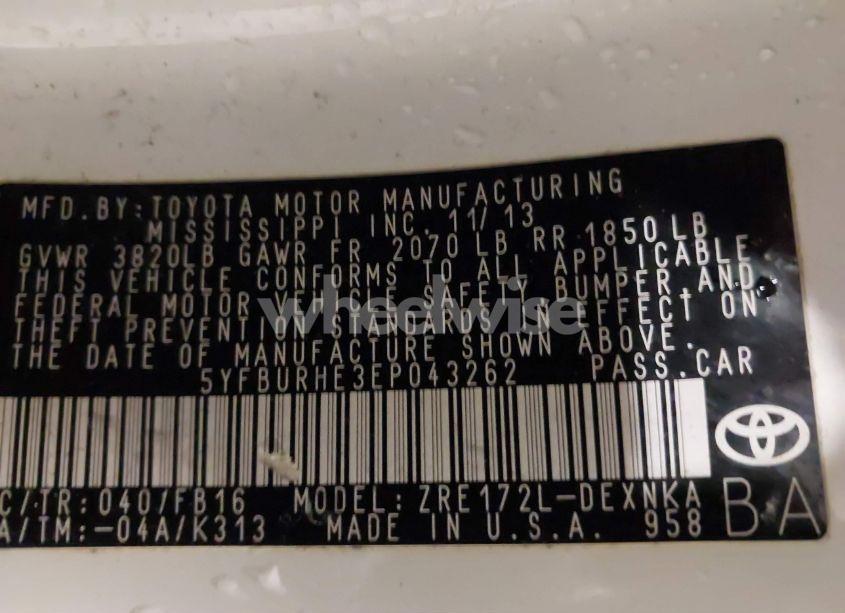 Photo 9 of 2014 Toyota Corolla LE PLUS (VIN 5YFBURHE3EP043262)