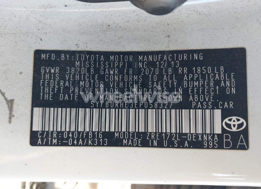 Photo 9 of 2014 Toyota Corolla LE (VIN 5YFBURHE3EP058327)