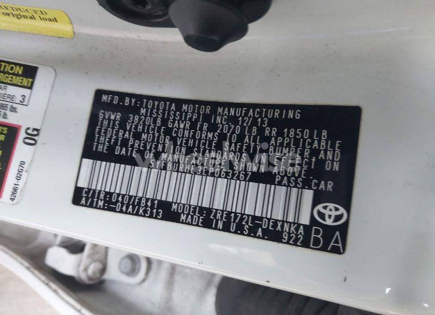 Photo 9 of 2014 Toyota Corolla LE (VIN 5YFBURHE3EP063267)